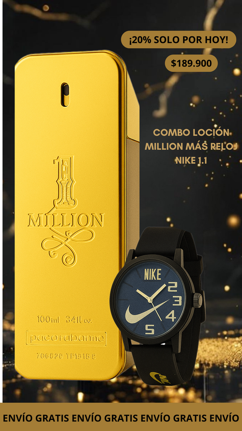 Combo Locion One Millon y Reloj Nike